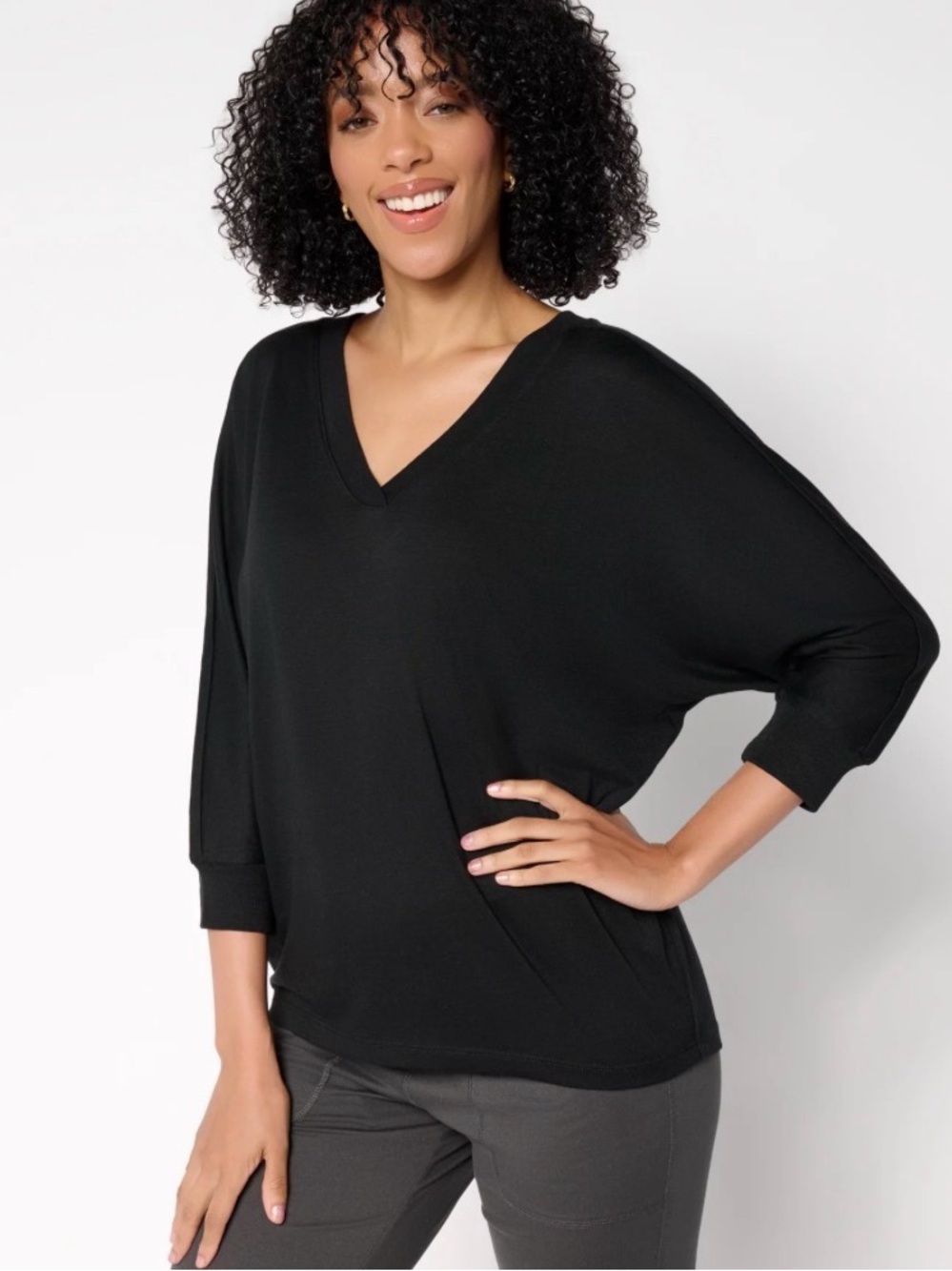 Barefoot Dreams Slub Burnout Jersey Dolman Sleeve V-Neck Tee